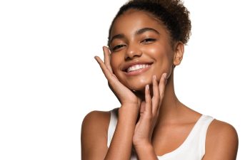 Beauty portrait of african american woman clean healthy skin Smiling beautiful black girl model
